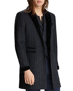 John Varvatos Collection Velvet-trim Pinstriped Regular Fit Coat