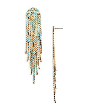 Aqua Color Crystal Fringe Statement Earrings In Gold Tone - 100% Exclusive