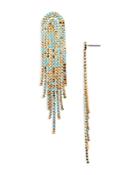 Aqua Color Crystal Fringe Statement Earrings In Gold Tone - 100% Exclusive