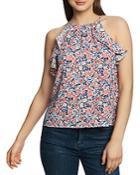1.state Sleeveless Ruffled Floral-print Top