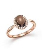 Smokey Topaz Cabochon And Diamond Oval Ring In 14k Rose Gold