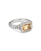 David Yurman Sterling Silver Novella Ring With Champagne Citrine, Pave Diamonds And 18k Rose Gold