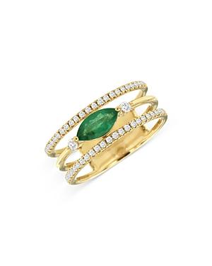 Bloomingdale's Emerald & Diamond Micro-pave Ring In 14k Yellow Gold- 100% Exclusive