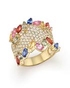 Multicolor Sapphire And Diamond Statement Ring In 14k Yellow Gold