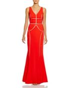 Js Collections V-neck Mesh Inset Gown