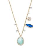 Meira T 14k White And Yellow Gold Larimar, Opal And Diamond Necklace, 19