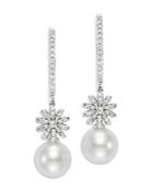 Bloomingdale's Fiore Cultured Freshwater Pearl & Diamond Flower Dangle Hoop Earrings In 14k White Gold - 100% Exclusive