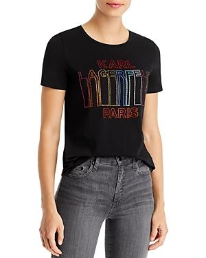 Karl Lagerfeld Paris Rhinestone Rainbow Graphic Tee