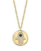 Moon & Meadow 14k Yellow Gold Diamond & Blue Sapphire Hamsa Pendant Necklace, 18 - 100% Exclusive
