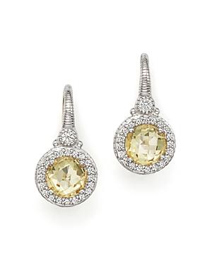 Judith Ripka Sterling Silver Round Drop Earrings With White Sapphire And Canary Crystal