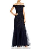 Adrianna Papell Beaded Off-the-shoulder Gown