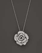 Diamond Rose Pendant Necklace In 14k White Gold, 1.0 Ct. T.w.