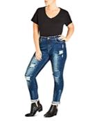 City Chic Apple Patched Skinny Jeans In Mid Denim