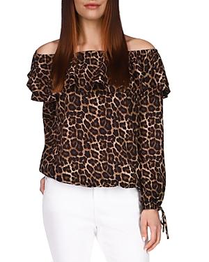 Michael Michael Kors Leopard Off-the-shoulder Peasant Top