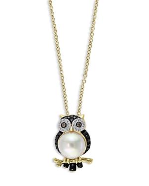 Bloomingdale's Freshwater Pearl & Multicolor Diamond Owl Pendant Necklace In 14k Yellow Gold, 18 - 100% Exclusive