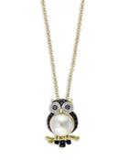 Bloomingdale's Freshwater Pearl & Multicolor Diamond Owl Pendant Necklace In 14k Yellow Gold, 18 - 100% Exclusive