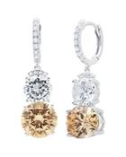Crislu Champagne Double Drop Earrings In Platinum-plated Sterling Silver