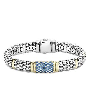 Lagos 18k Yellow Gold & Sterling Silver Signature Caviar Blue Sapphire Pave Link Bracelet