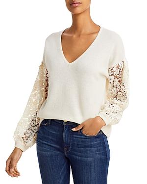 C By Bloomingdale's Cashmere Lace Sleeve Sweater - 100% Exclusive