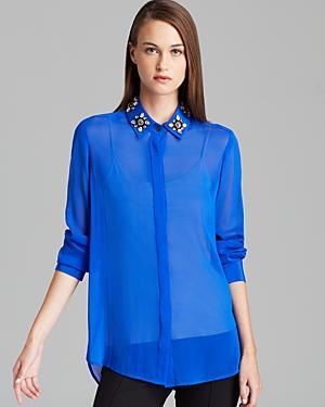 Dkny Button Through Blouse With Embellished Collar
