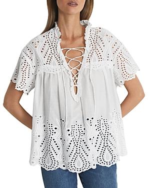 Reiss Aubree Eyelet Tie Neck Top