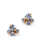 Suzanne Kalan 18k Yellow Gold Fireworks Blue Sapphire Princess Cut Cluster Stud Earrings