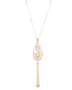 Carolee Pear Shaped Caged Pendant Tassel Necklace, 36