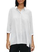 Eileen Fisher Classic Collared Striped Silk Top