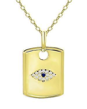 Aqua Pave Evil Eye Tag Pendant Necklace In 18k Gold Plated Silver, 15.5-17.5 - 100% Exclusive