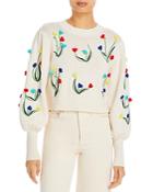 Alice And Olivia Wendell Embroidered Bishop Sleeve Sweater