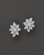 Diamond Cluster Flower Stud Earrings In 14k White Gold, 3.50 Ct. T.w.