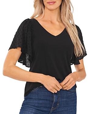 Cece Clip Dot Flutter Sleeve Top