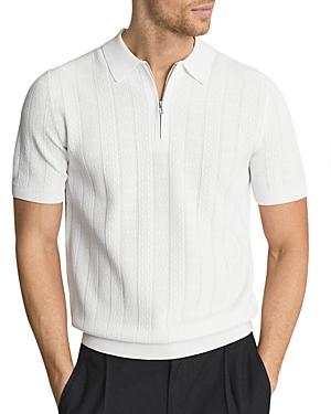 Reiss Groove Textured Knit Geo Stripe Regular Fit Quarter Zip Polo Shirt