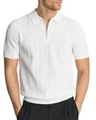 Reiss Groove Textured Knit Geo Stripe Regular Fit Quarter Zip Polo Shirt