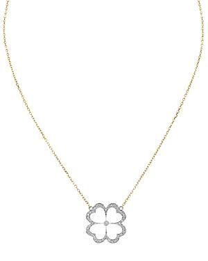 Gumuchian 18k White & Yellow Gold G Bouqitue Kelly Pave Diamond Clover Pendant Necklace, 16