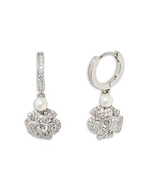 Kate Spade New York Bouquet Toss Cubic Zirconia & Imitation Pearl Flower Cluster Charm Huggie Hoop Earrings In Silver Tone