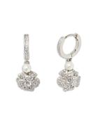 Kate Spade New York Bouquet Toss Cubic Zirconia & Imitation Pearl Flower Cluster Charm Huggie Hoop Earrings In Silver Tone