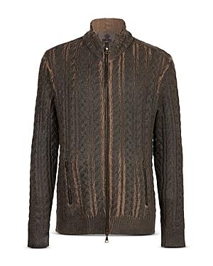 John Varvatos Collection Cable Knit Zip Up Sweater