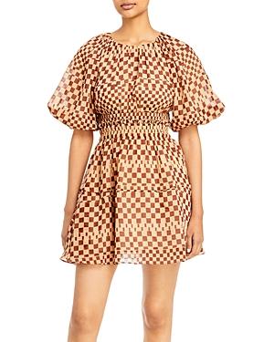 Moon River Plaid Puff Sleeve Mini Dress