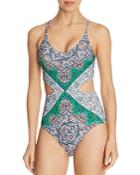 Tory Burch Cutout Printed One Piece Swimsuit