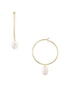 Argento Vivo Cultured Freshwater Pearl Charm Hoop Earrings In 18k Gold-plated Sterling Silver