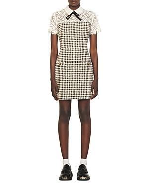 Sandro Rozeana Lace Trim Houndstooth Dress