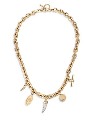 Allsaints White Howlite Horn Multi Charm Necklace In Gold Tone, 17