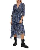Maje Rufflani Printed Ruffled Midi Dress
