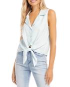 Karen Kane Linen Tie Front Sleeveless Shirt