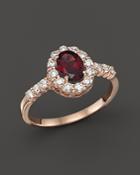 Rhodolite And Diamond Halo Ring In 14k Rose Gold