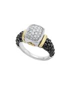 Lagos 18k Gold And Sterling Silver Black Caviar Ring With Diamonds