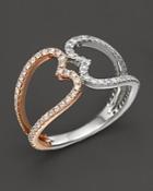 Diamond Double Heart Band In 14k Rose & White Gold, .55 Ct. T.w.