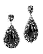 John Hardy Batu Classic Chain Sterling Silver Drop Earrings With Black Chalcedony, Black Sapphire And White Sapphire