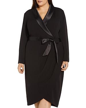 Adrianna Papell Plus Knit Crepe Tuxedo Wrap Dress